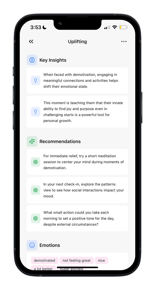 Pattern insights showing how your habits affect your mood
